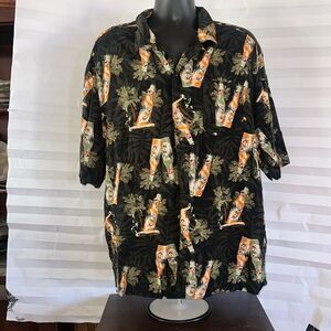 Puritan Men’s Hawaiian Shirt Size 2XL Black Casual Button Down Tropical Print